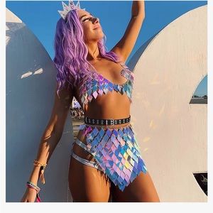 Blue perpule sequin festival outfit